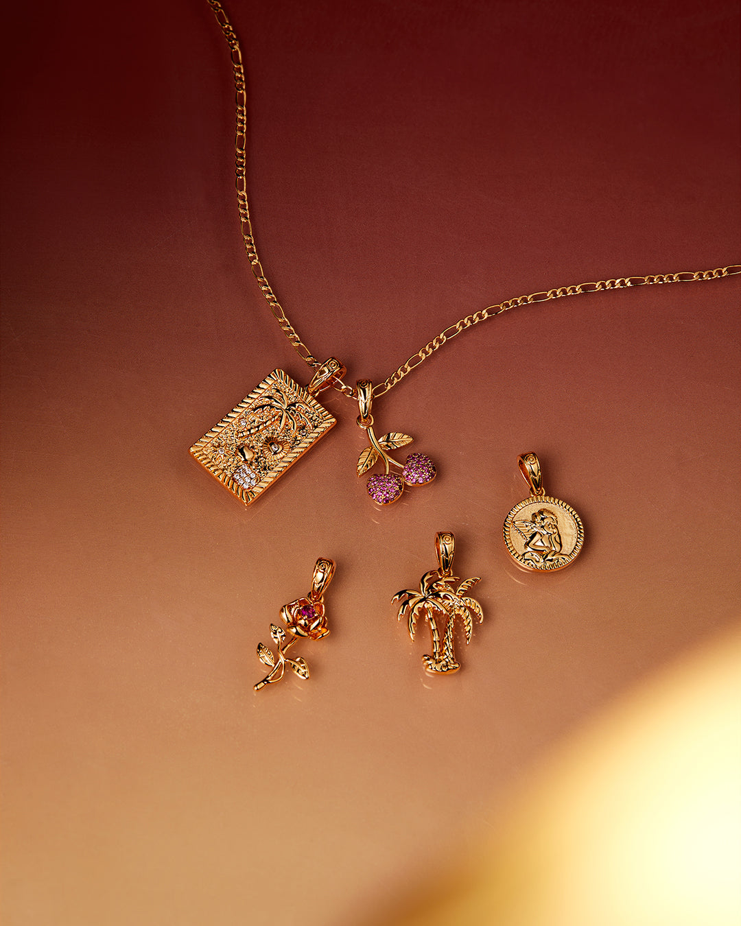 Tropicana Charm Necklace Set in Gold — detail view