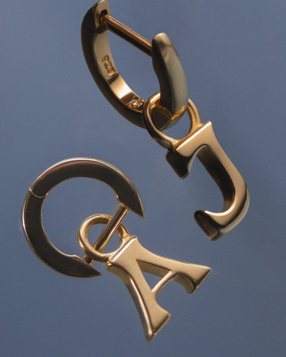 Plain Metal Hoops with Initial Charms [Vintage] — detail view