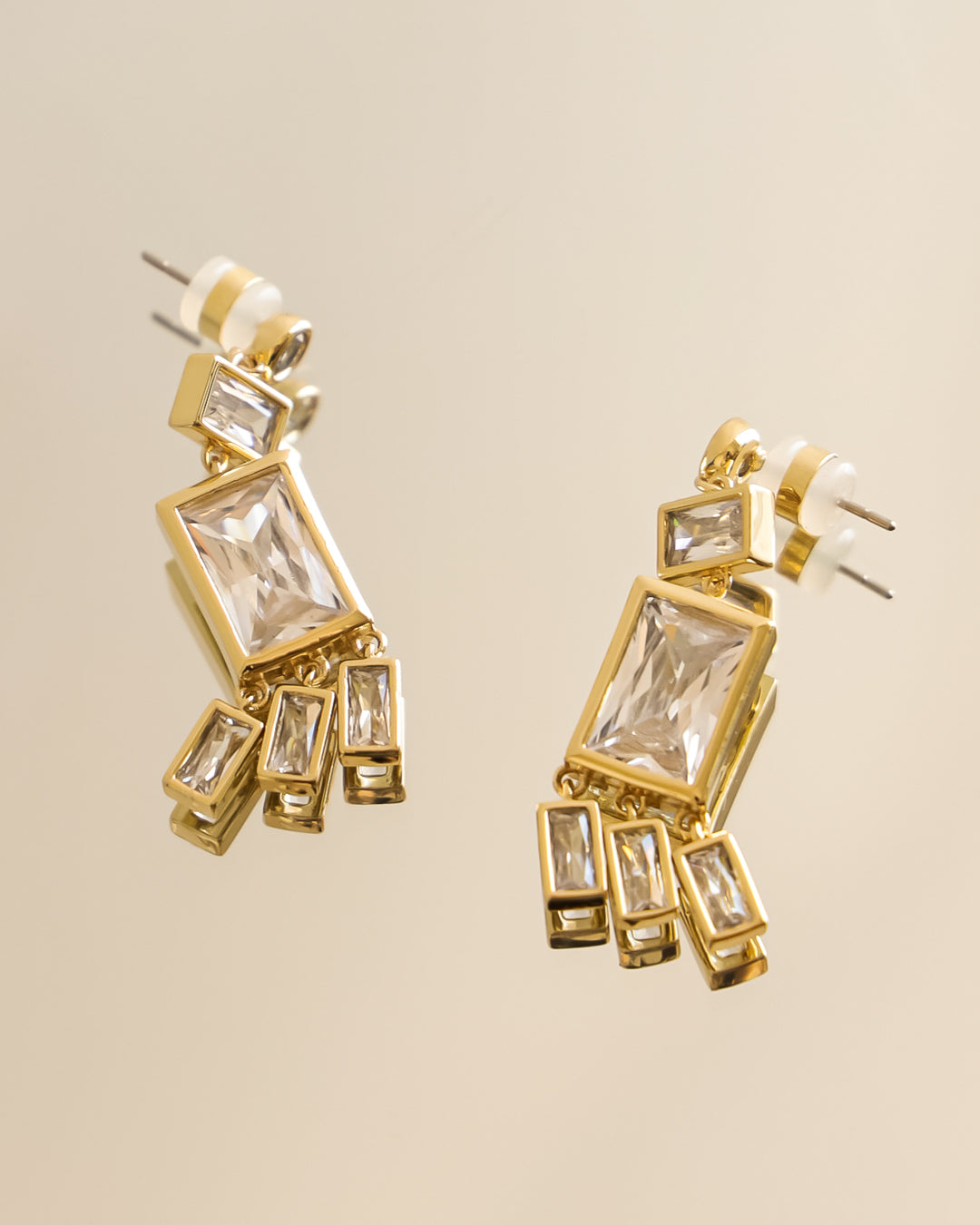 Baguette Shaker Statement Studs - Gold - Earrings — alternate view 2
