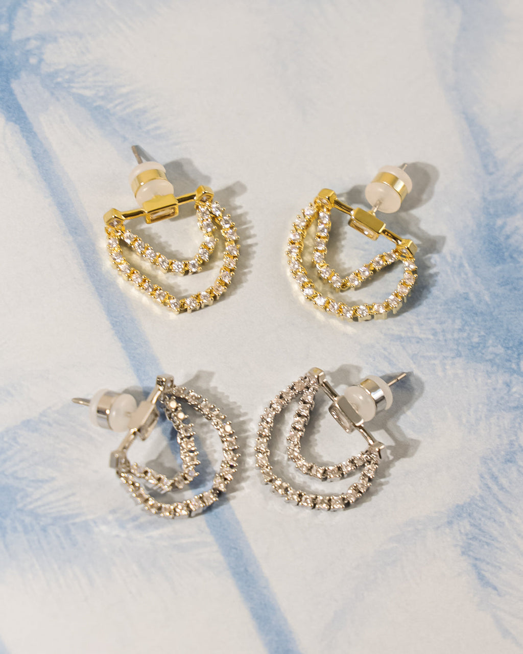 Baguette Hanging Chain Studs - Silver — alternate angle