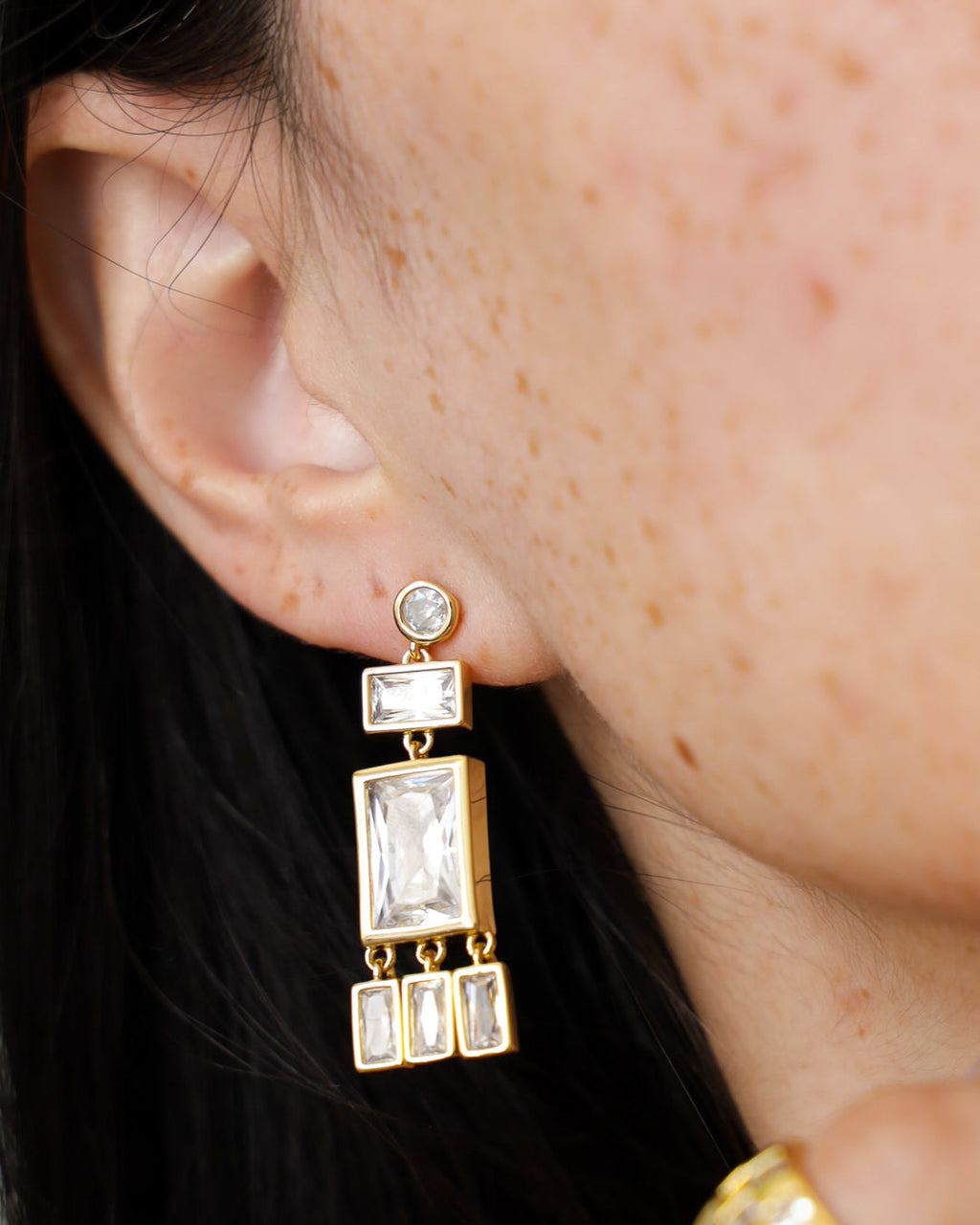 Baguette Shaker Statement Studs - Gold - Earrings — another angle 2
