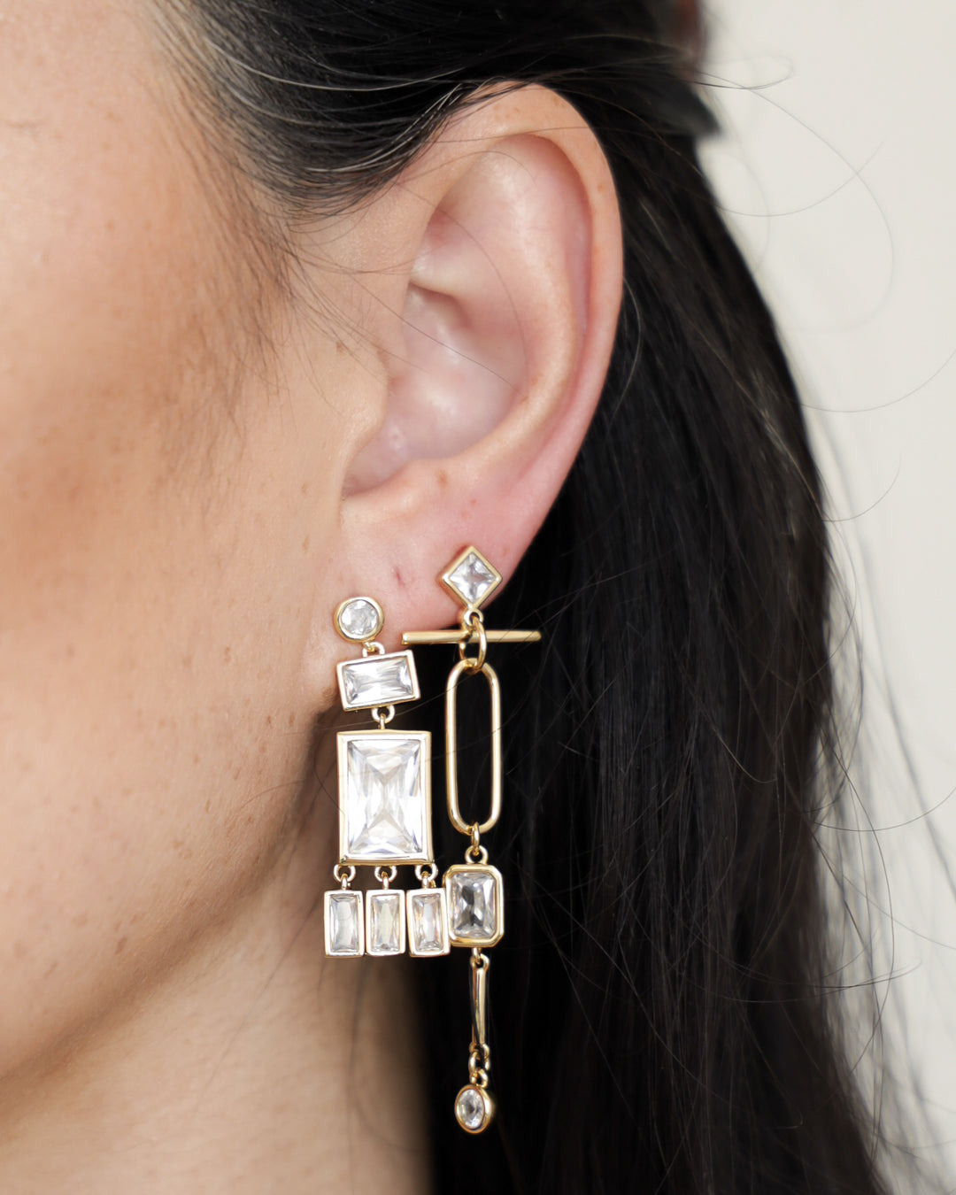 Baguette Shaker Statement Studs - Gold - Earrings — alternate angle