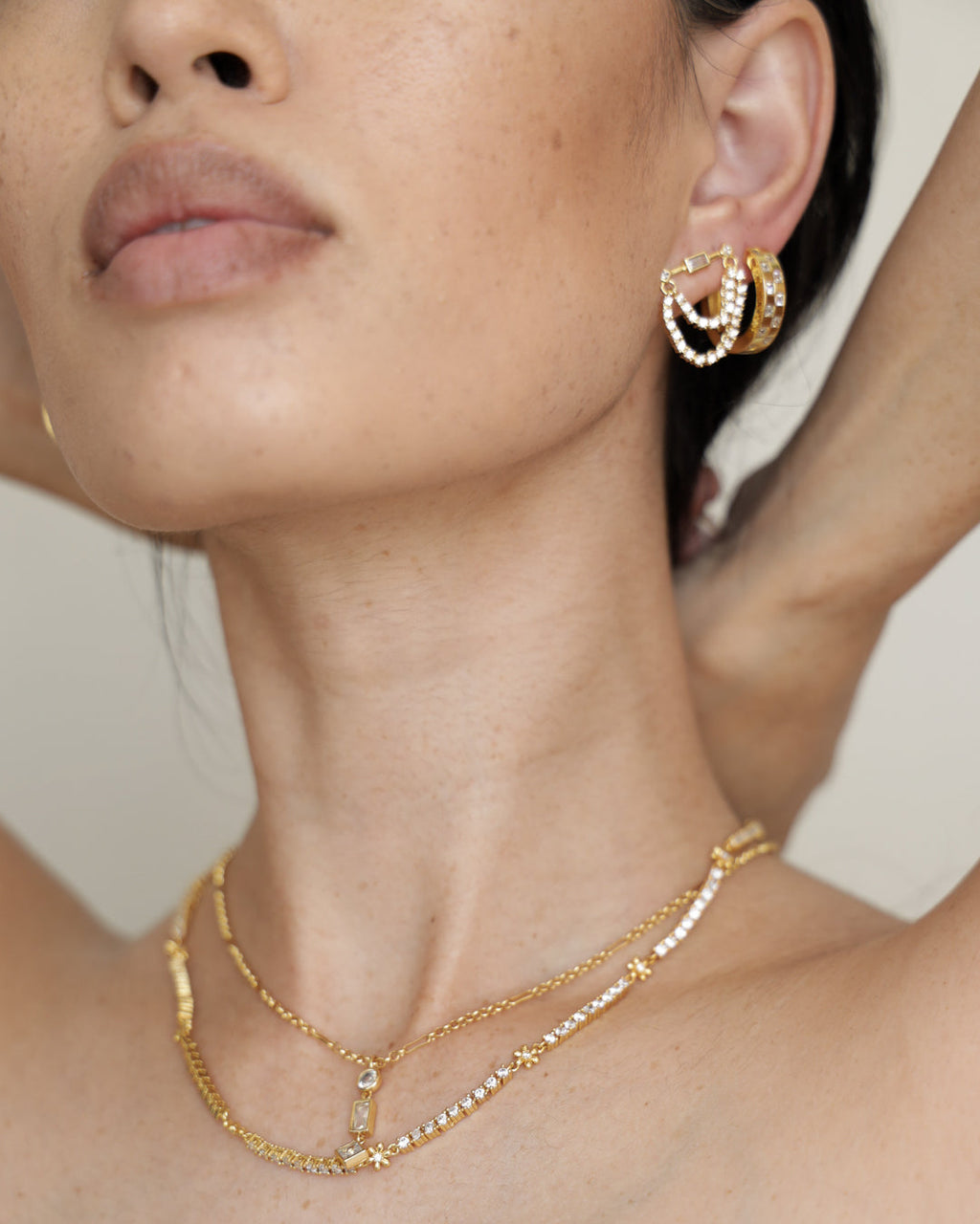Checkerboard Pavé Hoops - Gold — alternate view 2
