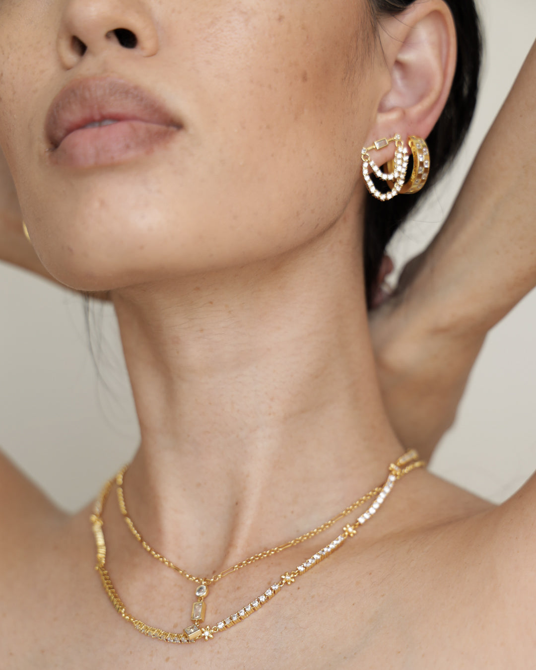 Checkerboard Pavé Hoops - Gold — alternate view 2