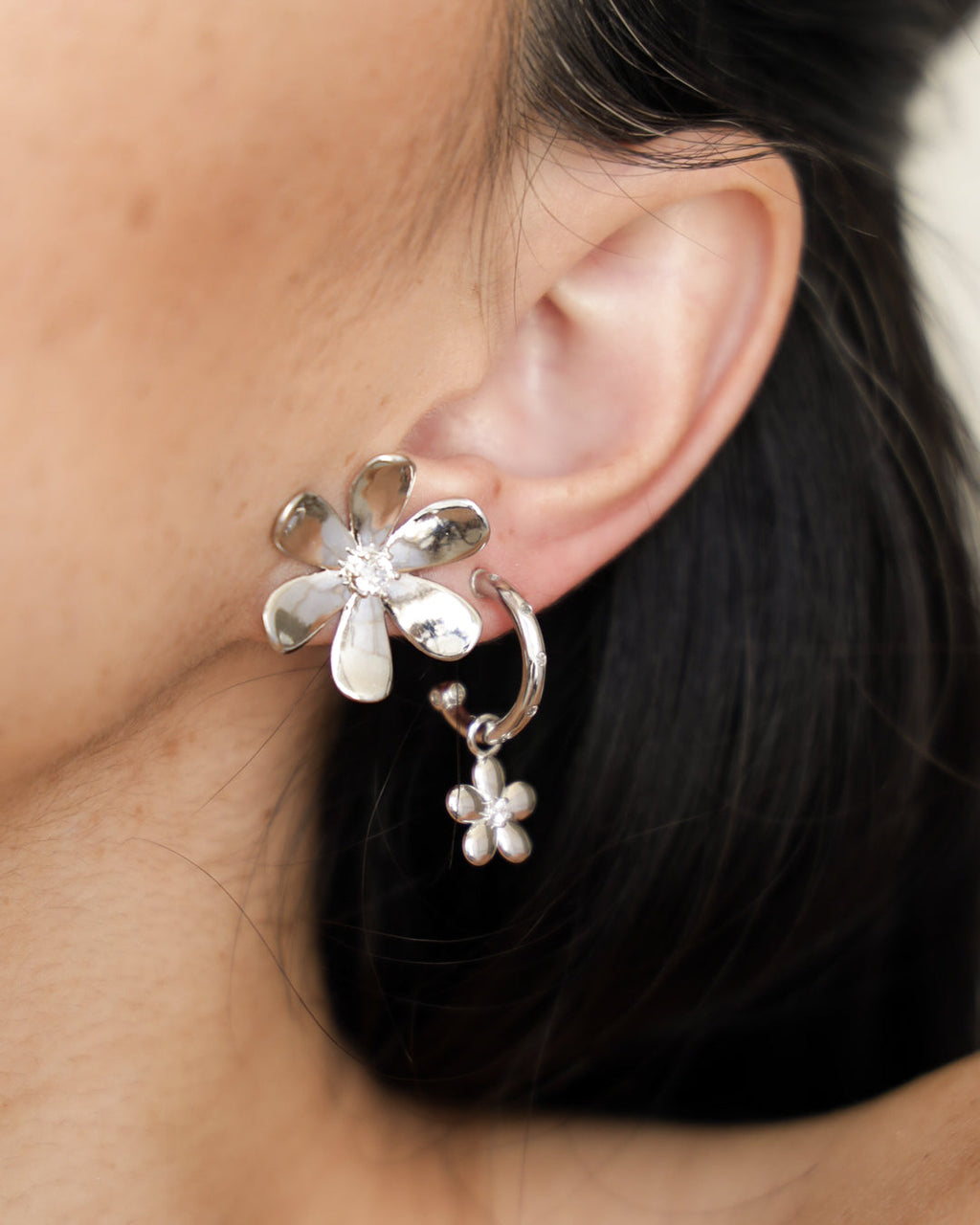 Daisy Statement Studs - Silver - Earrings — another angle