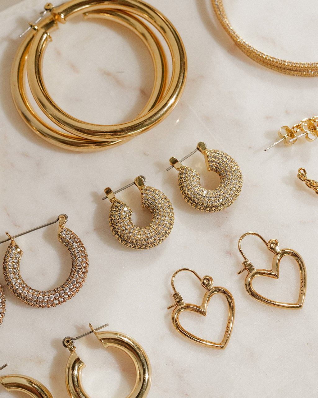 Pave Mini Donut Hoops- Gold — alternate angle