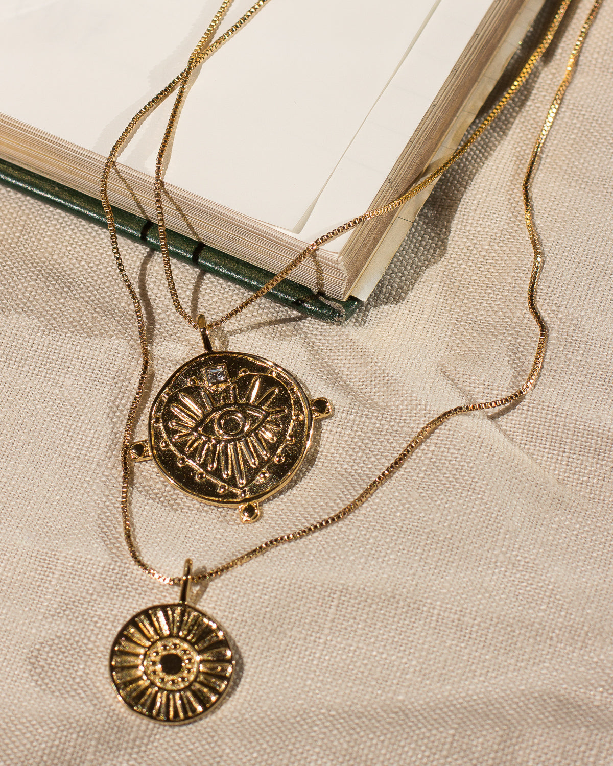 Evil Eye Double Coin Necklace - Gold — alternate view 2