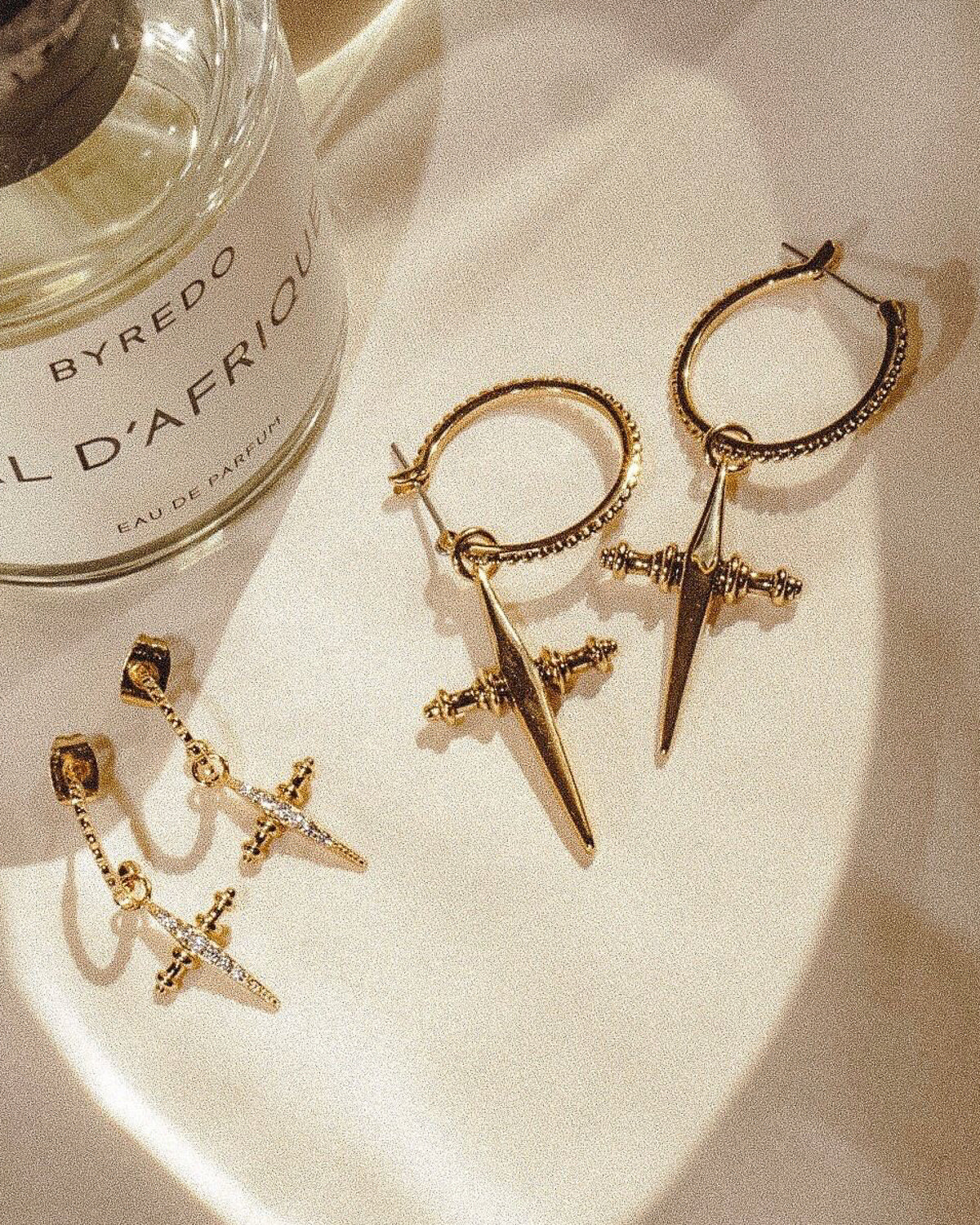 Pavé Mini Cross Hoops - Gold — another angle
