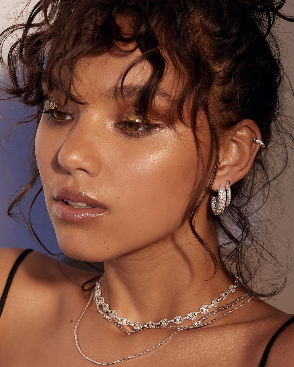 Pavé Bijou Loop Hoops - Silver — detail view