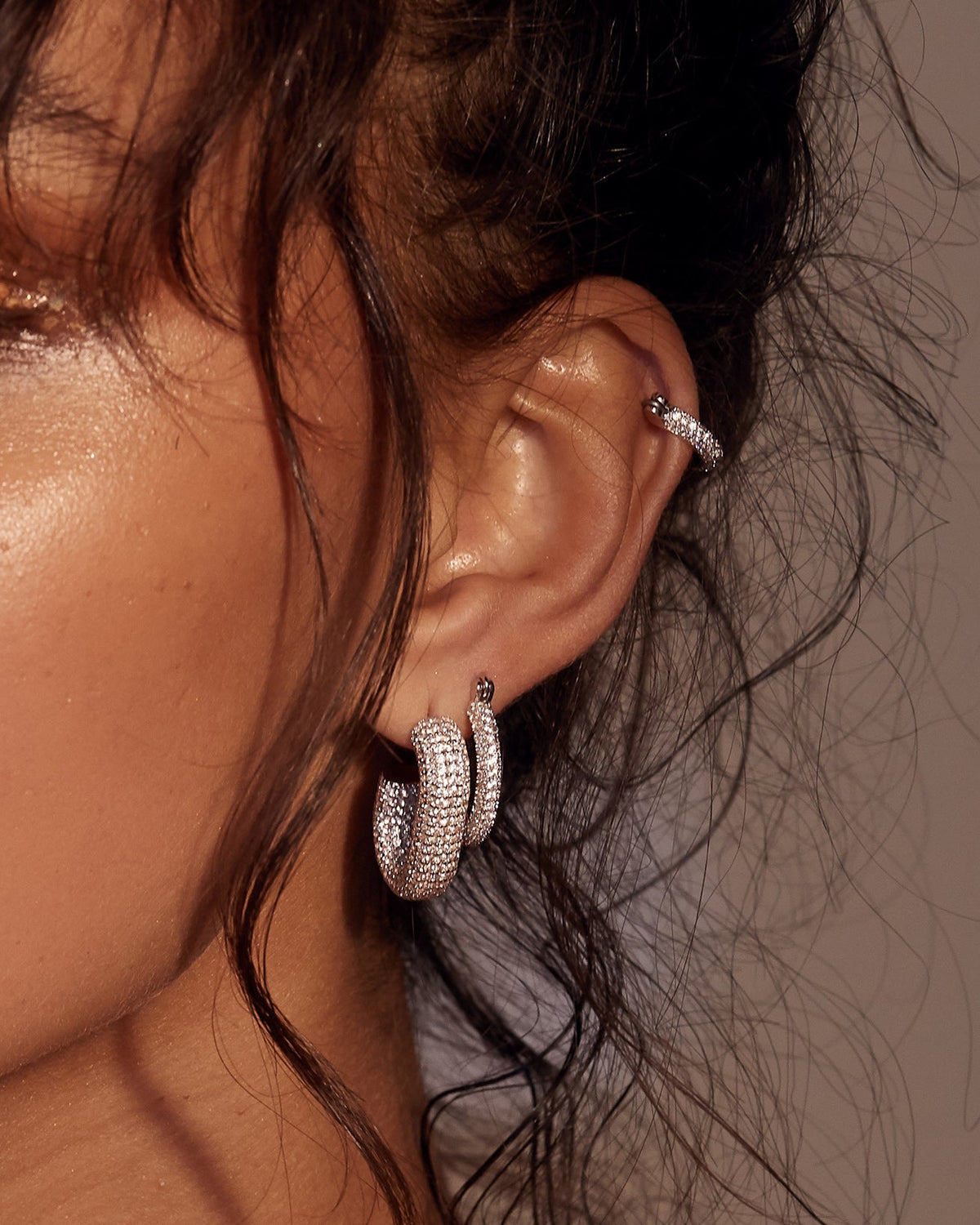 Pavé Bijou Loop Hoops - Silver — alternate view