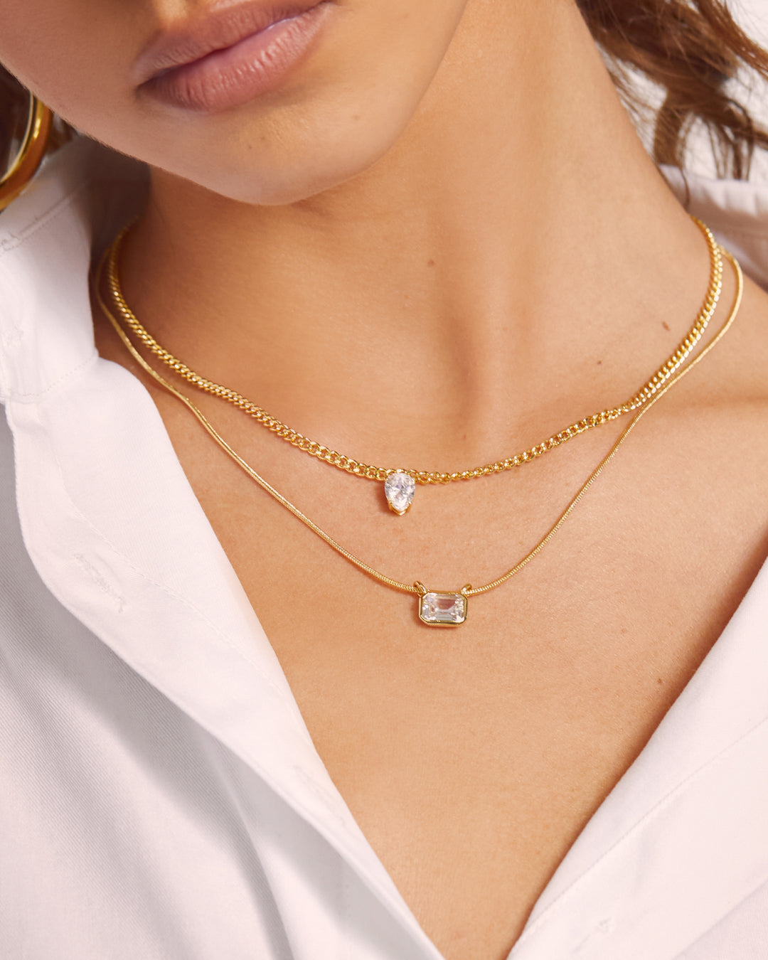 Brigitte Bezel Charm Necklace - Gold — another angle