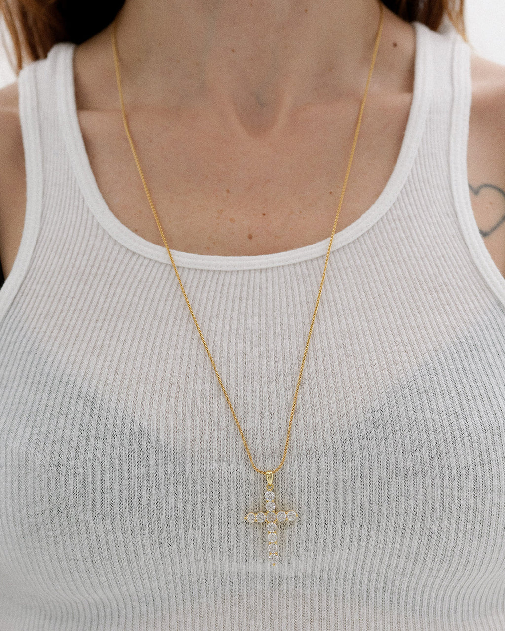 Posh Cross Necklace in Gold — detail view