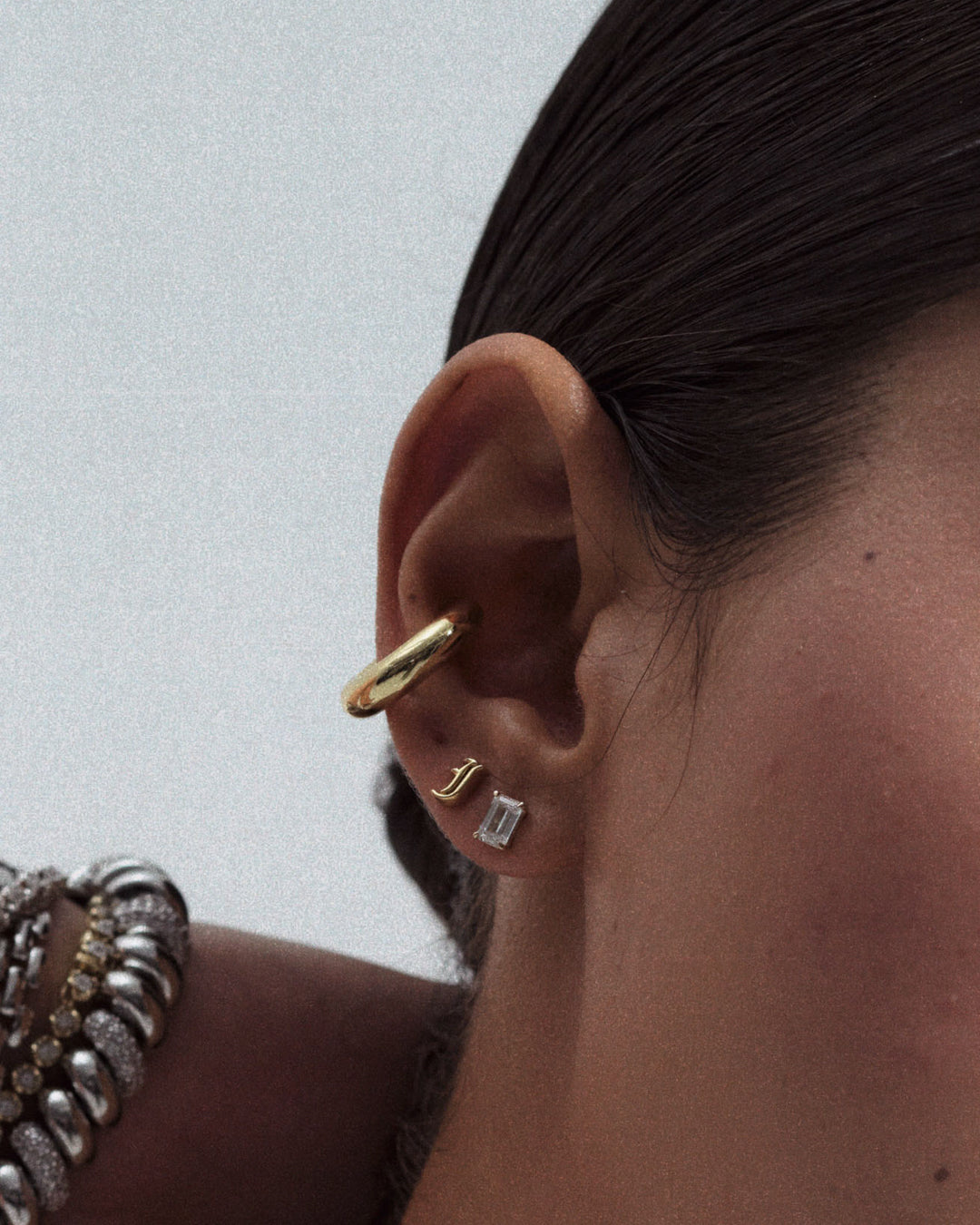 Initial Stud Earrings [Old English] — alternate angle