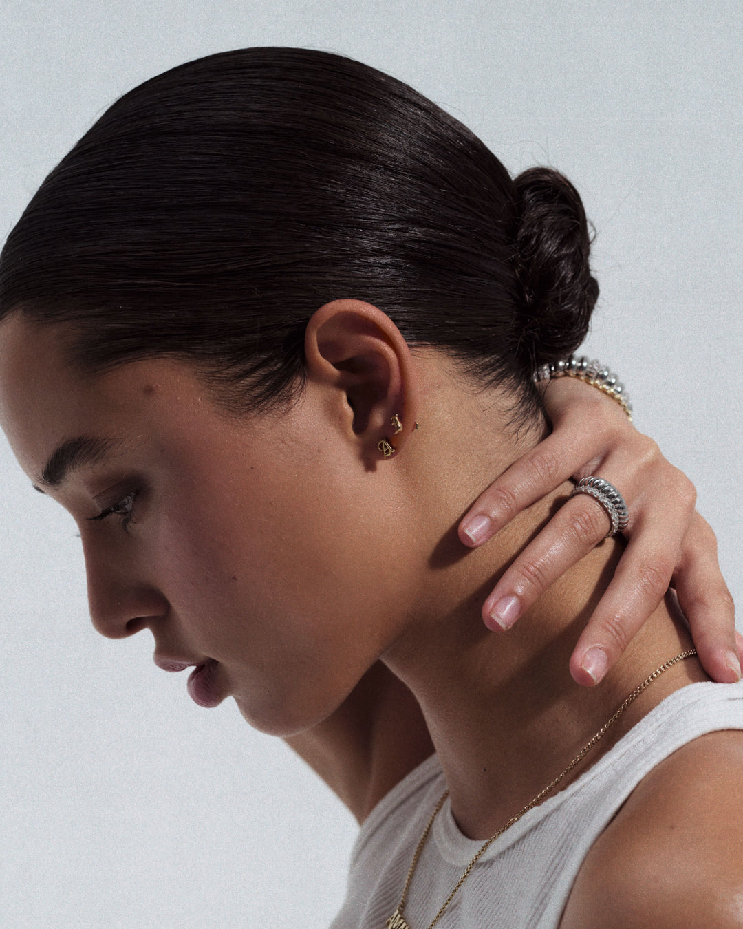 Initial Stud Earrings [Old English] — alternate view 2