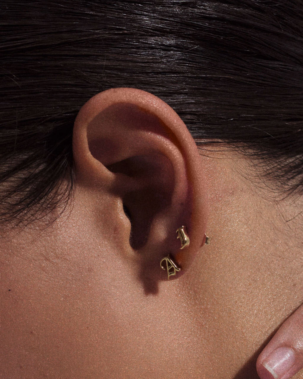 Initial Stud Earrings [Old English] — alternate view 2