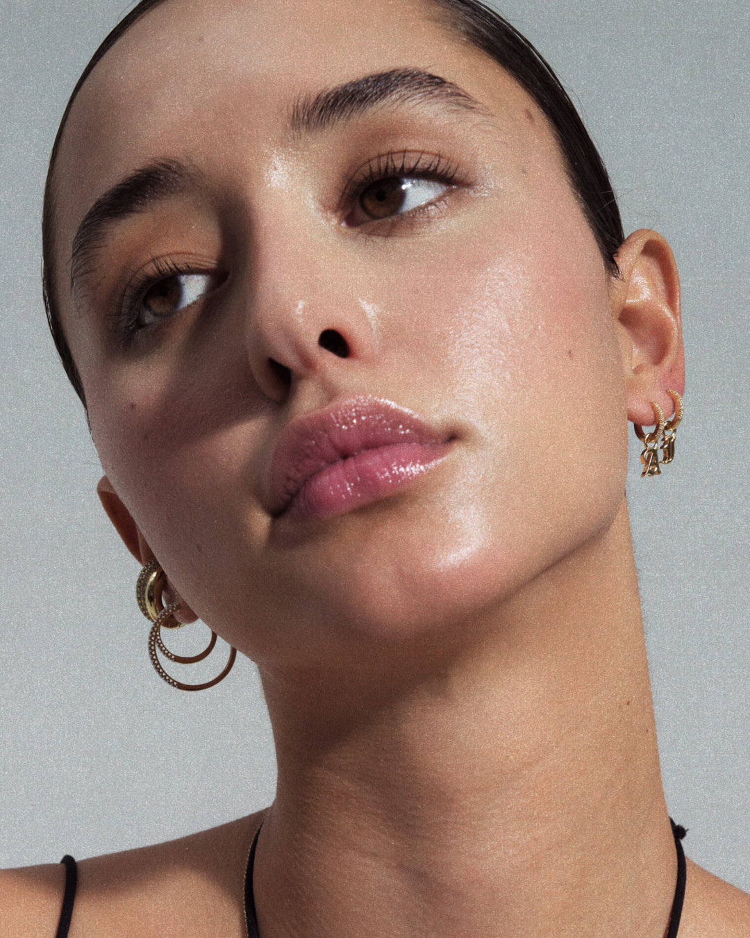 Pavé Metal Hoops with Initial Charms [Old English] — alternate angle