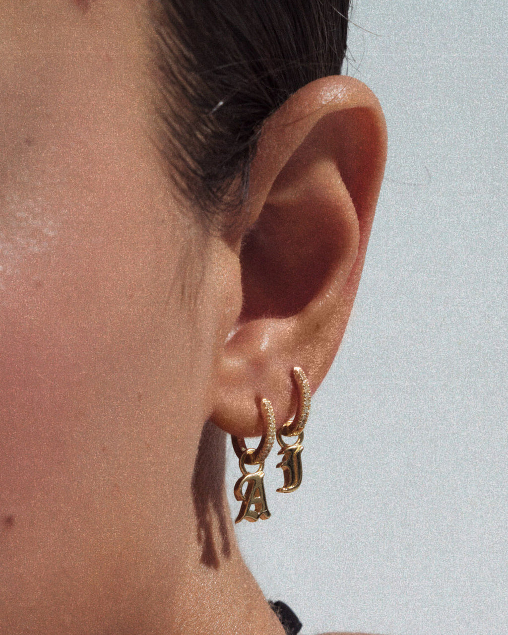 Pavé Metal Hoops with Initial Charms [Vintage] — alternate view 2