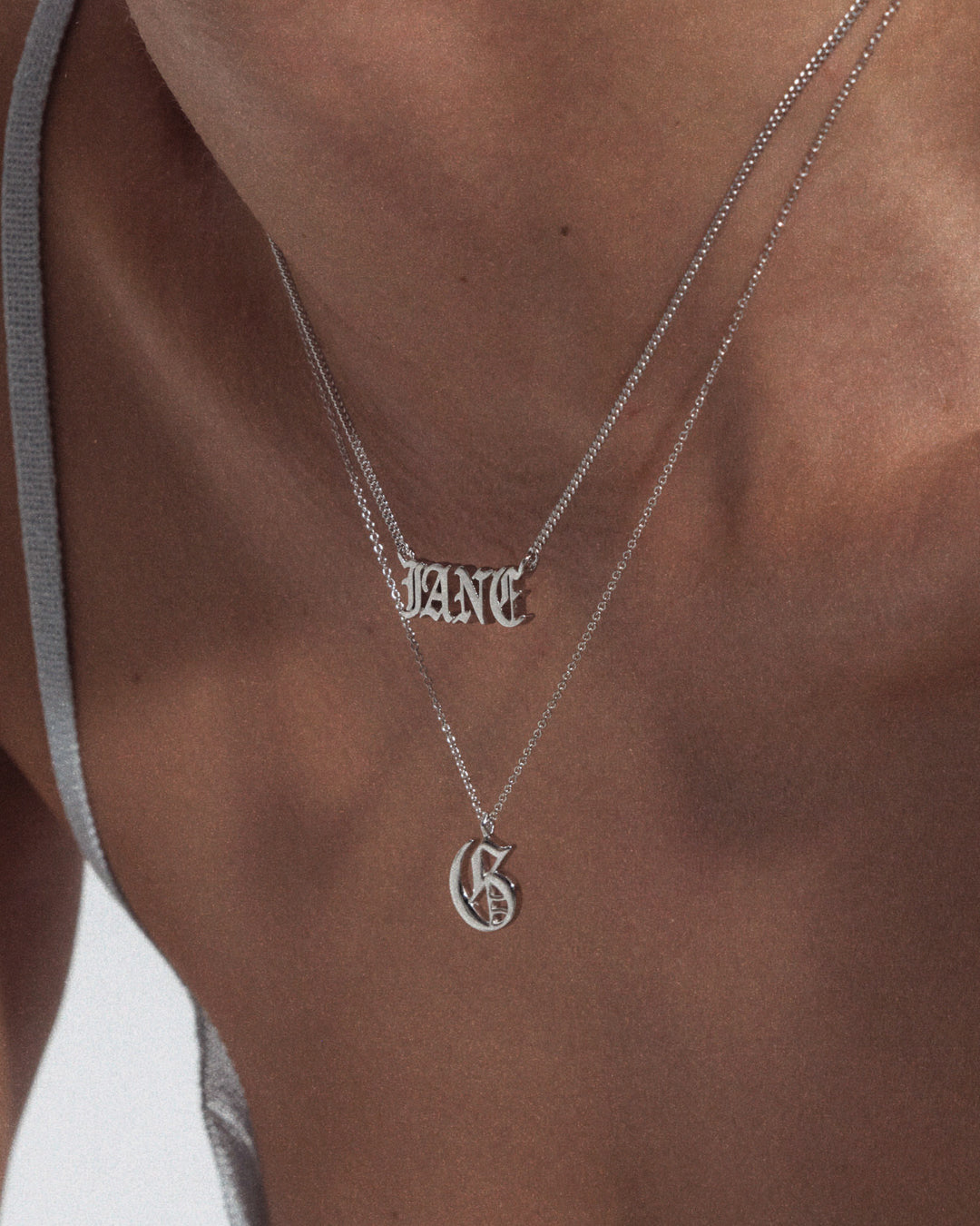 Initial Charm Necklace [Old English] — detail view 2