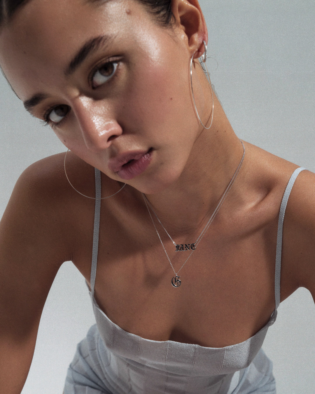 Initial Charm Necklace [Old English] — another angle