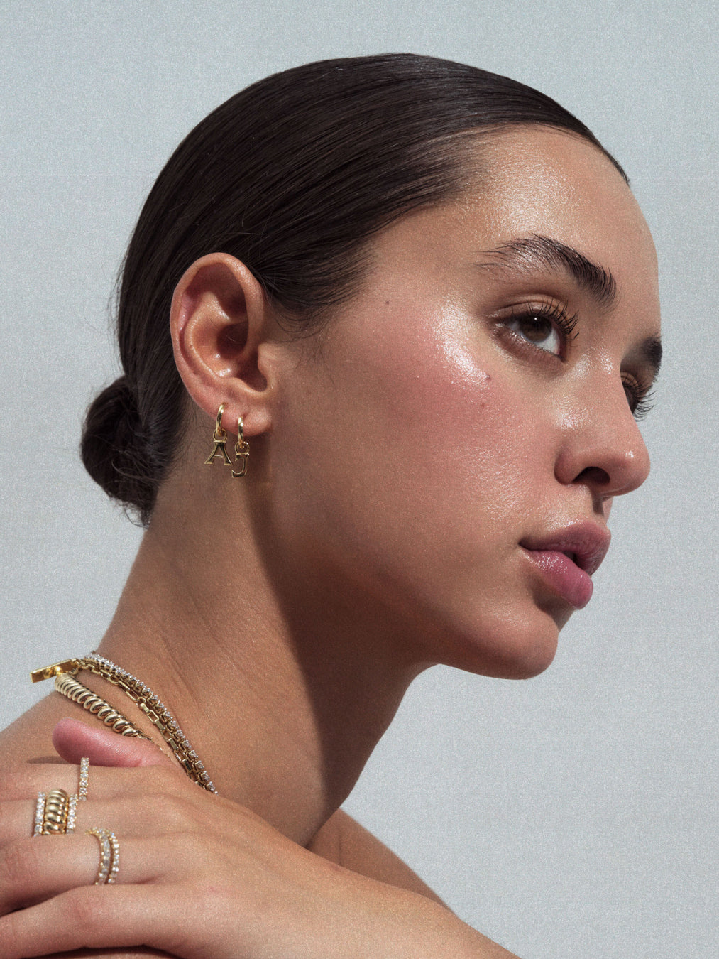 Plain Metal Hoops with Initial Charms [Vintage] — alternate view 2