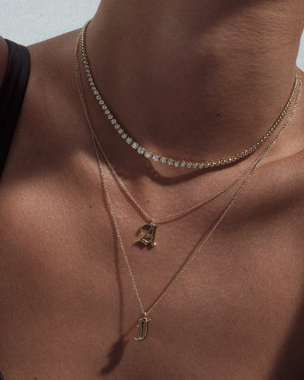 Initial Charm Necklace [Old English] — detail view