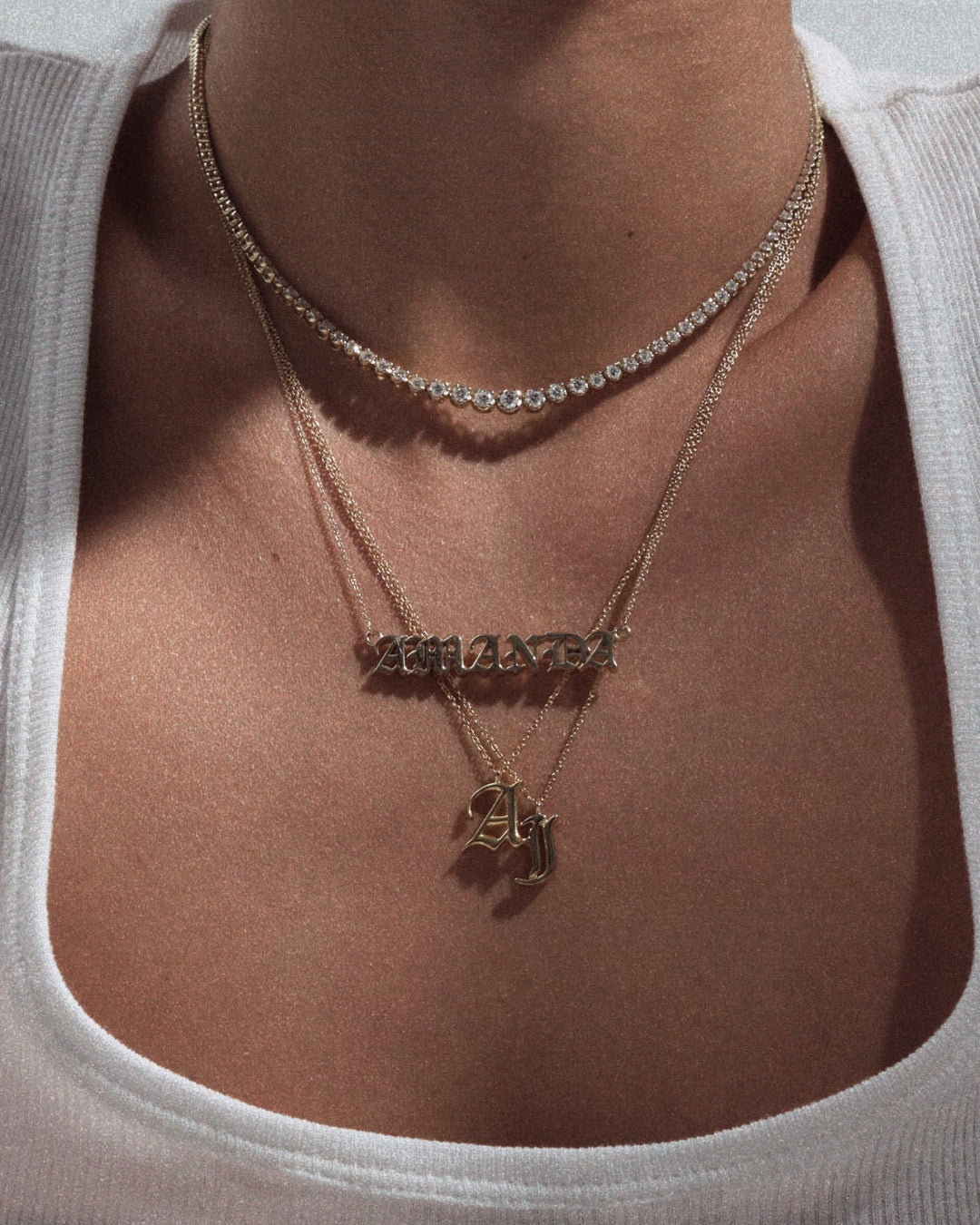 Nameplate Necklace [Old English] — detail view