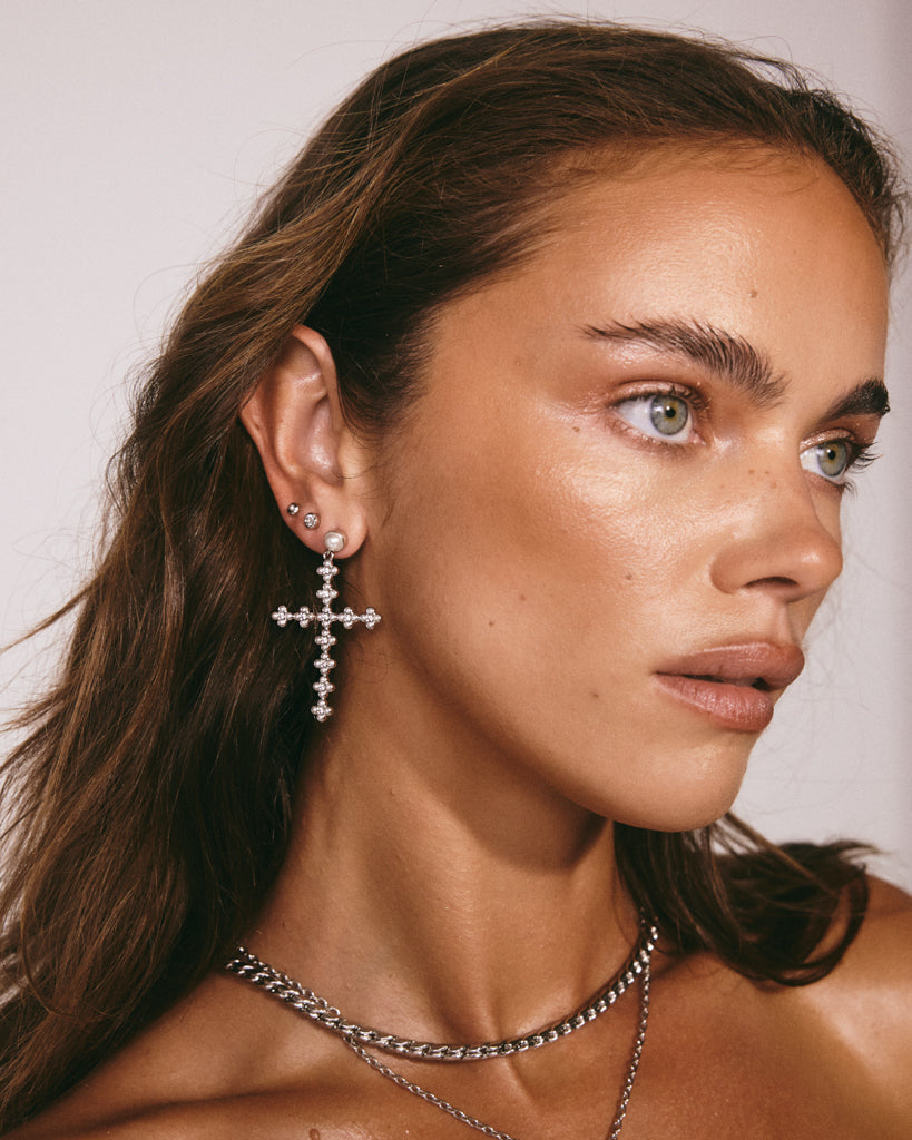 Daisy Stud Cross Earrings — another angle 2