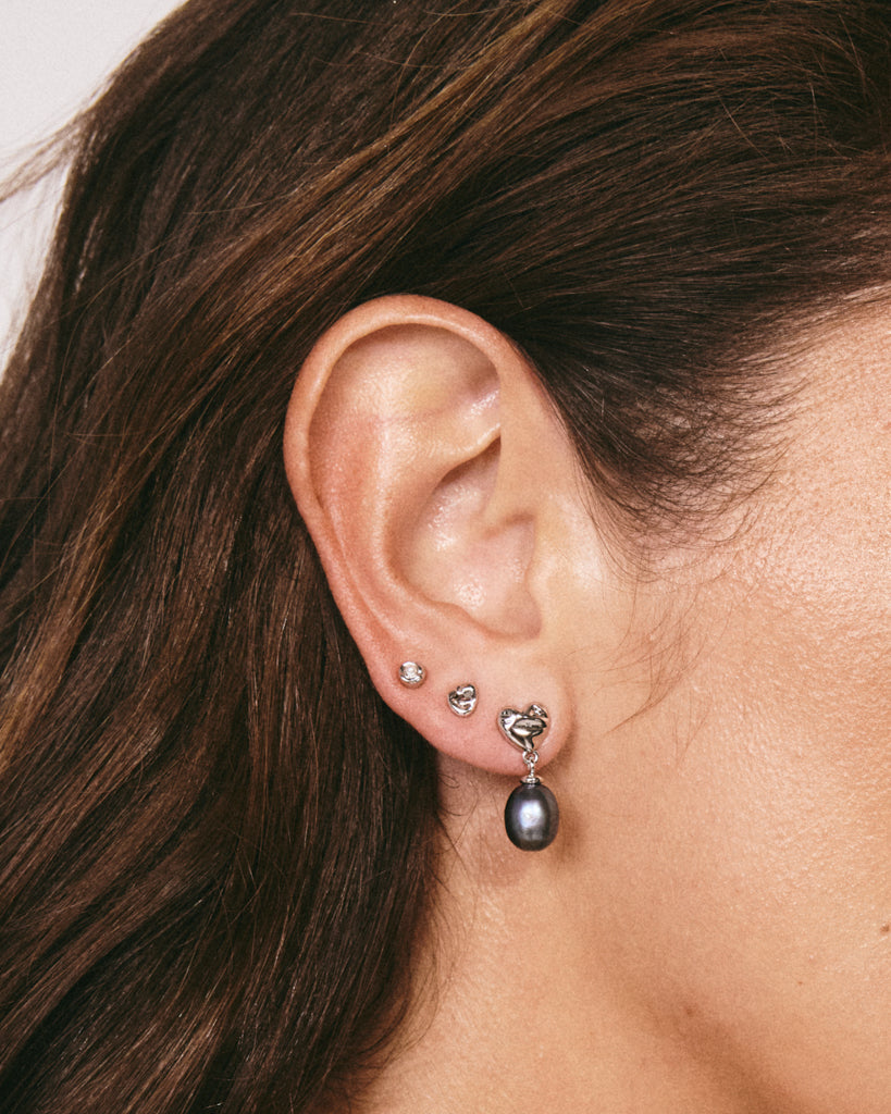 Hammered Heart Pearl Studs - Earrings — alternate angle