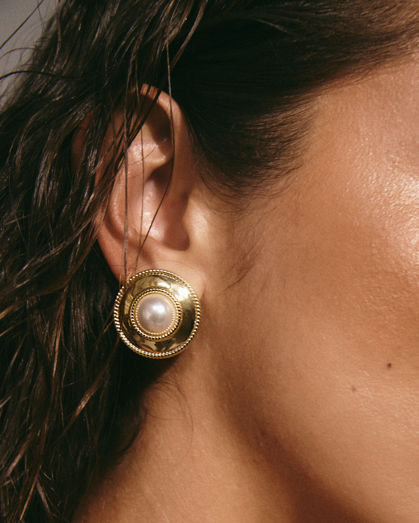 Pearl Statement Studs - Earrings — another angle