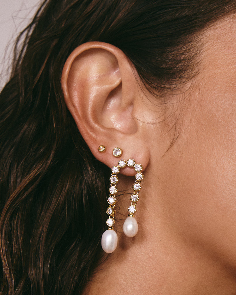 Pavé Pearl U Studs - Earrings — detail view