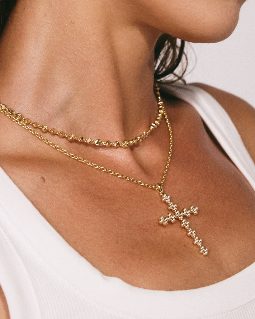 Daisy Stud Cross Necklace — alternate angle