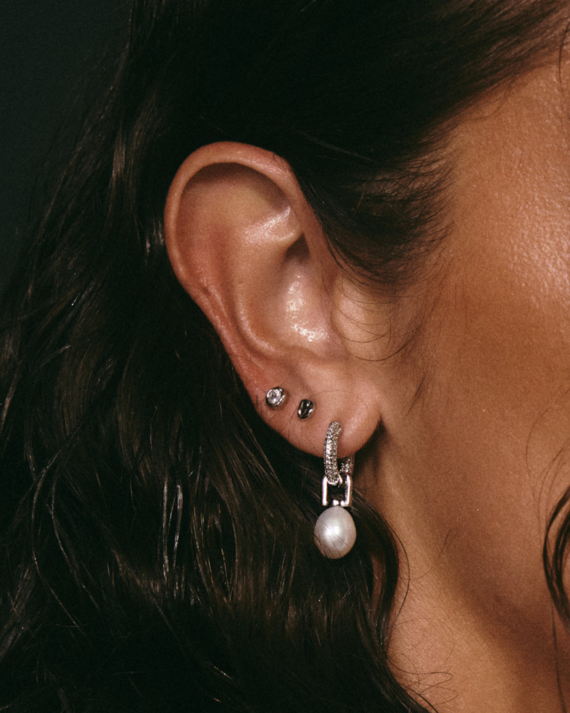 Pavé Pearl Amalfi Huggies - Earrings — alternate view 2