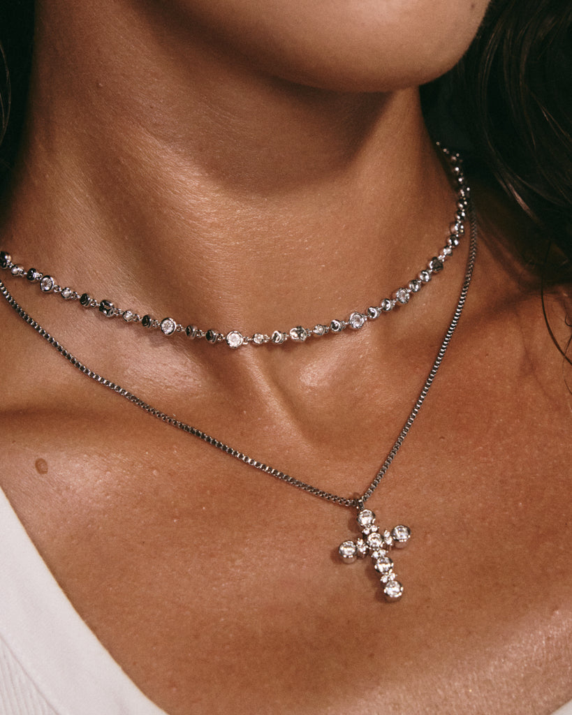 Rosette Cross Charm Necklace — another angle 2