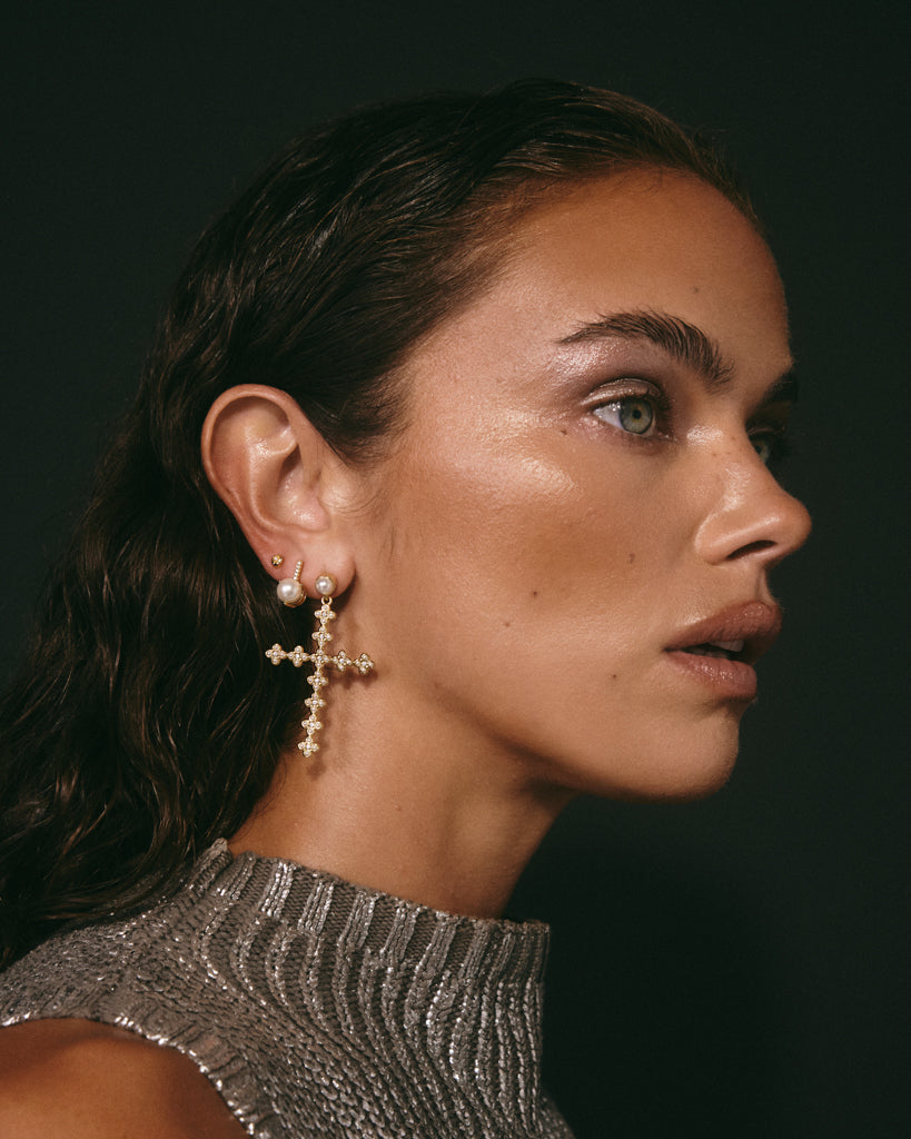 Daisy Stud Cross Earrings — another angle