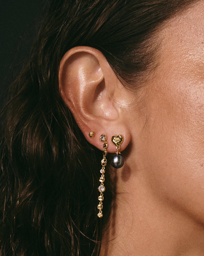 Hammered Heart Pearl Studs - Earrings — detail view