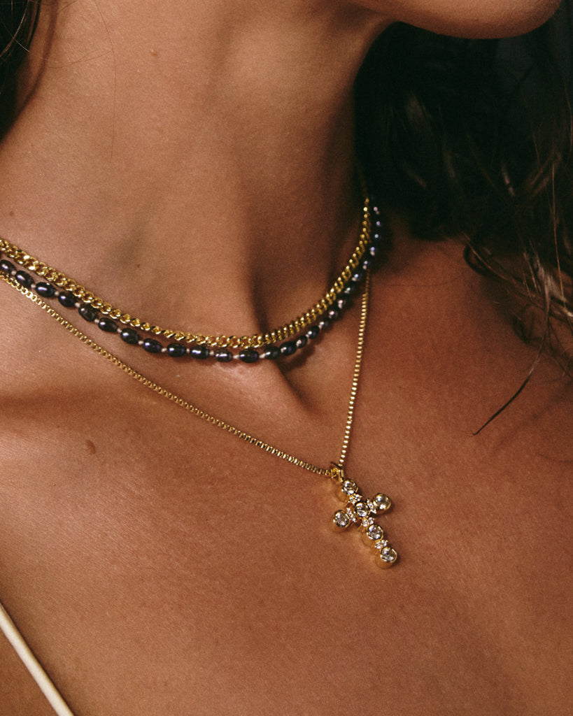 Rosette Cross Charm Necklace — alternate angle