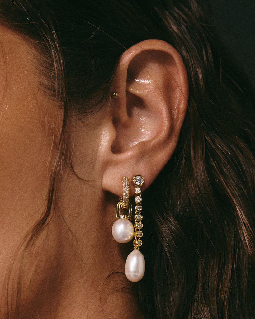 Pavé Pearl Amalfi Huggies - Earrings — another angle 2