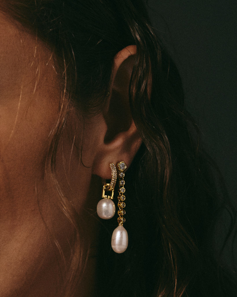 Pavé Pearl Amalfi Huggies - Earrings — another angle
