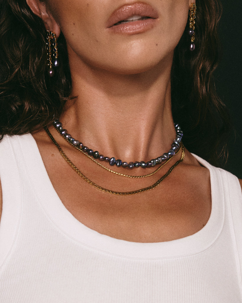 Pavé Hook Pearl Necklace — detail view