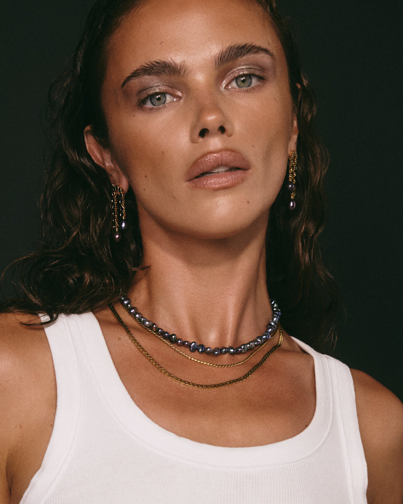 Pavé Hook Pearl Necklace — alternate angle