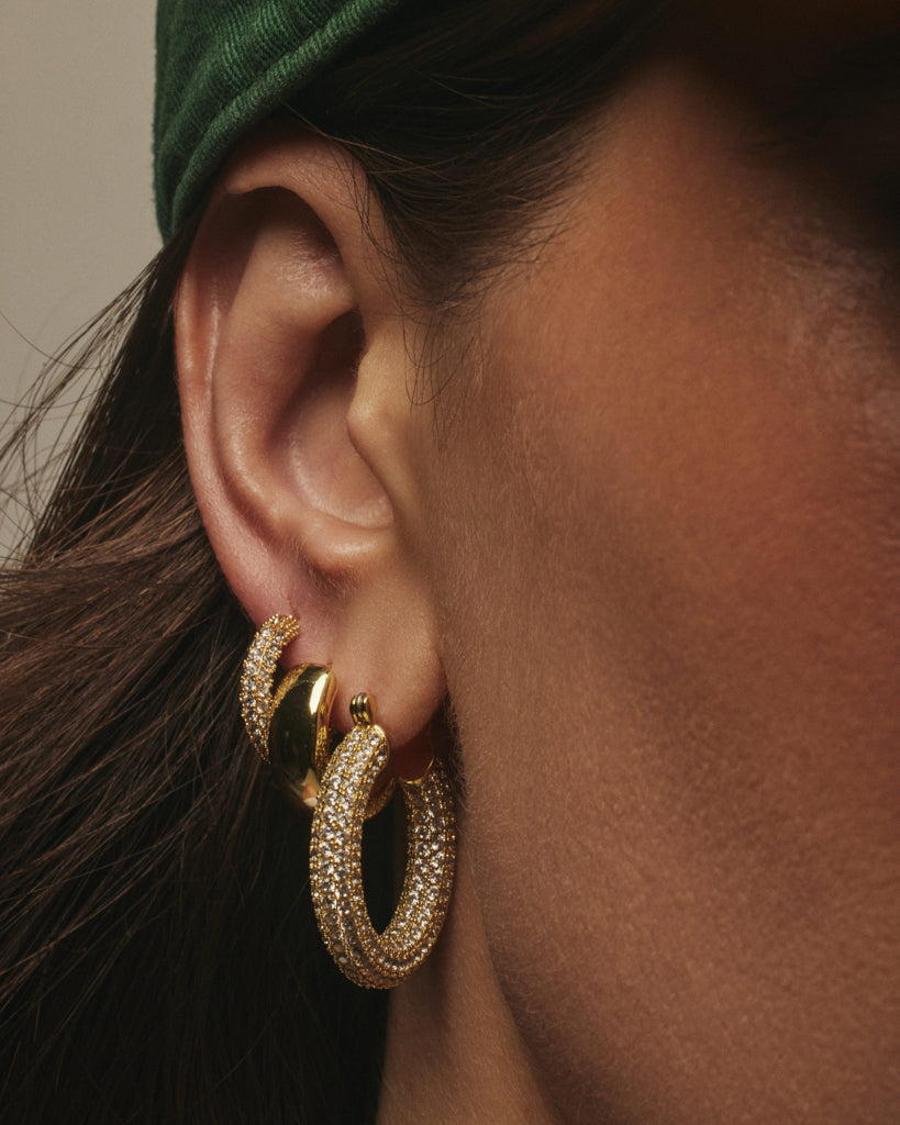 Pave Baby Amalfi Hoops- Gold — another angle