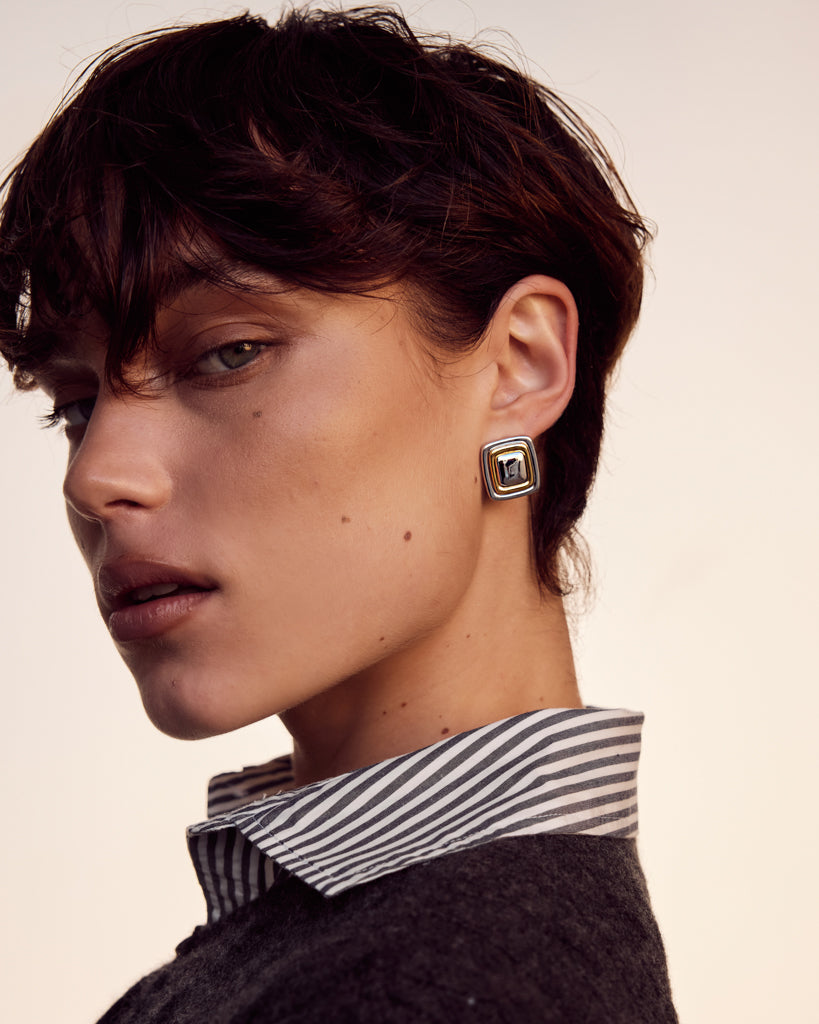 Dalia Two-Tone Studs - Earrings — another angle 2