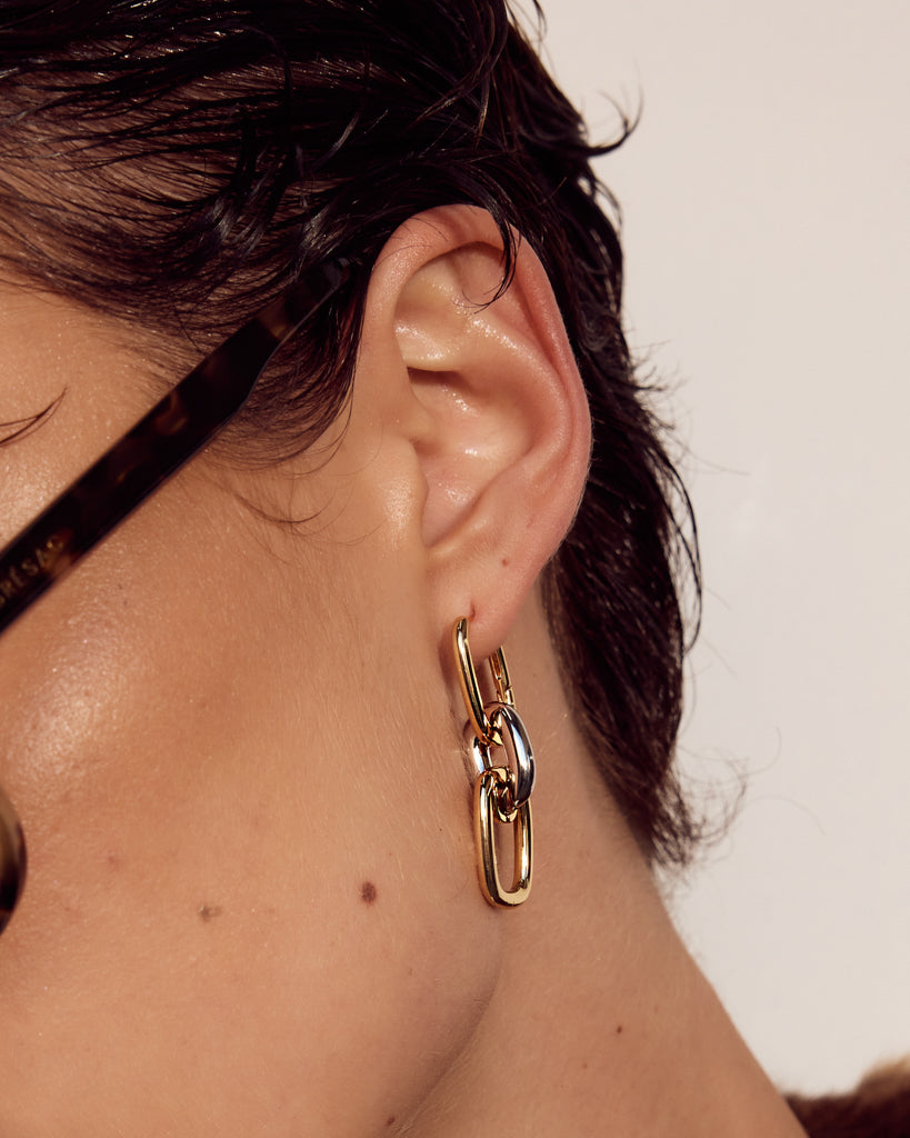 Two-Tone Chain Link Huggies — another angle