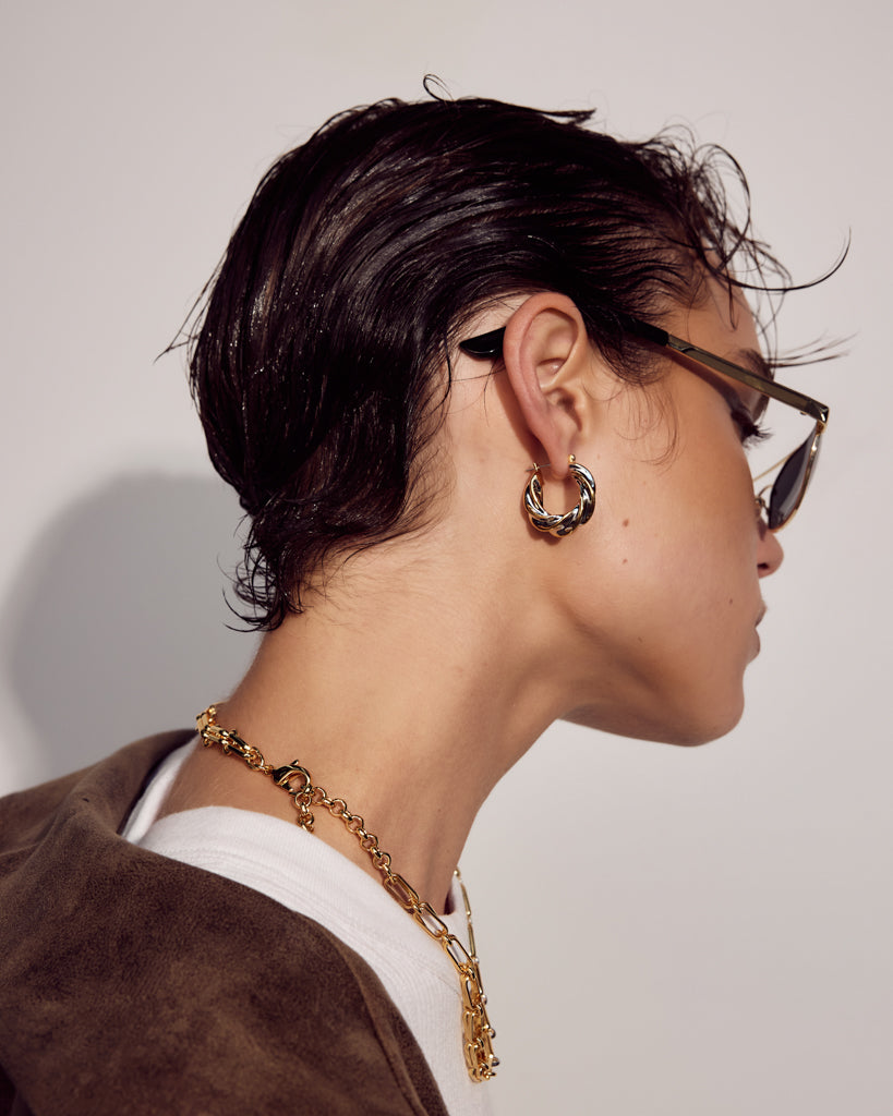 Perry Two-Tone Hoops in Gold — detail view