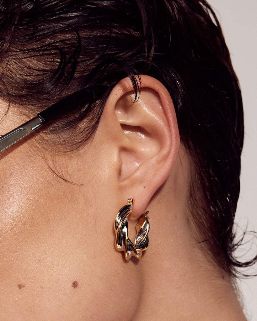 Perry Two-Tone Hoops in Gold — alternate angle