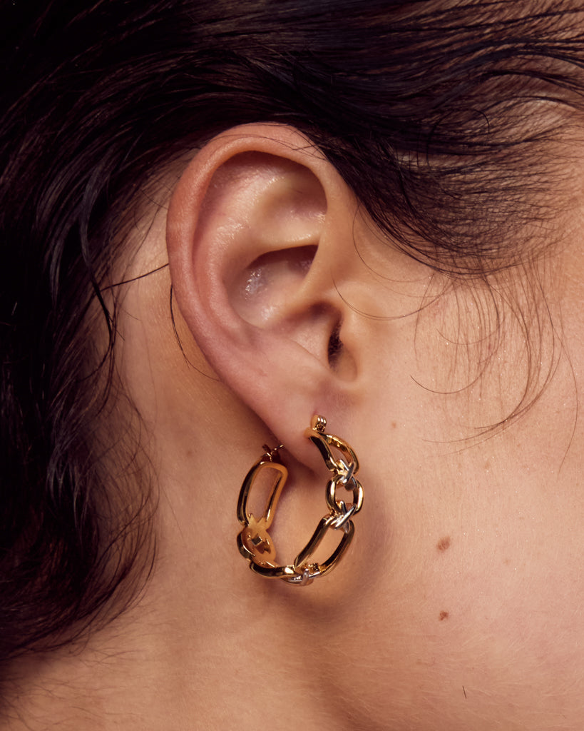 Two-Tone Chain Hoops — alternate angle