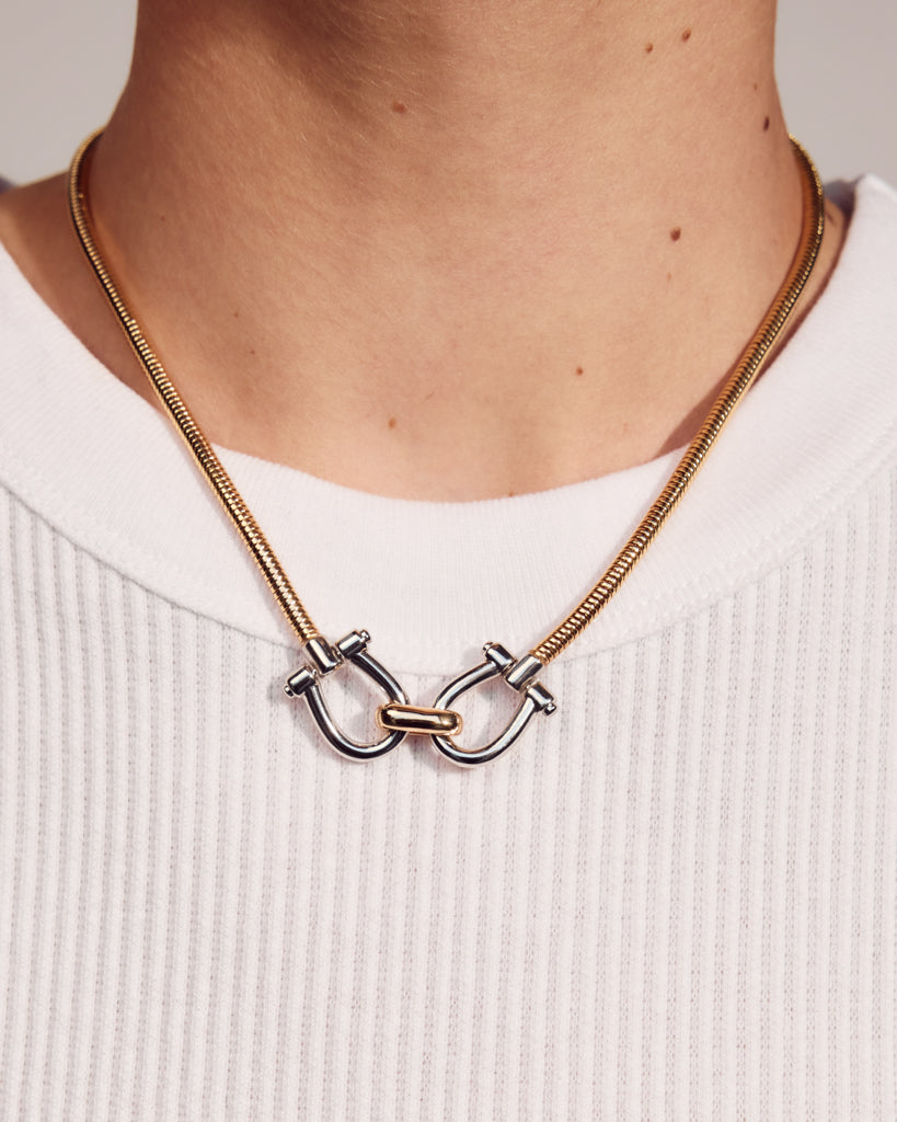 Two-Tone Horsebit Necklace — detail view