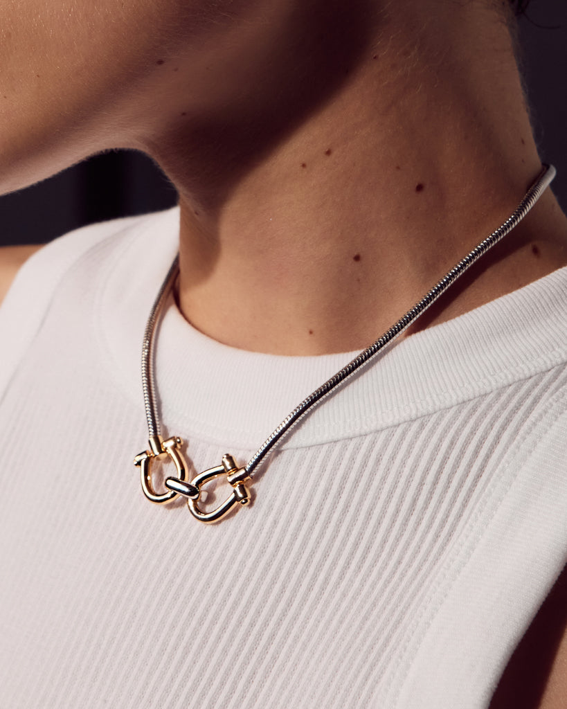 Two-Tone Horsebit Necklace — another angle 2