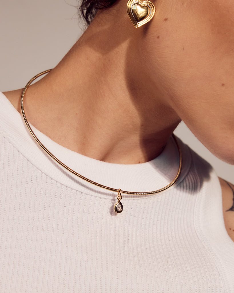 Pear Charm Snake Chain Necklace — another angle
