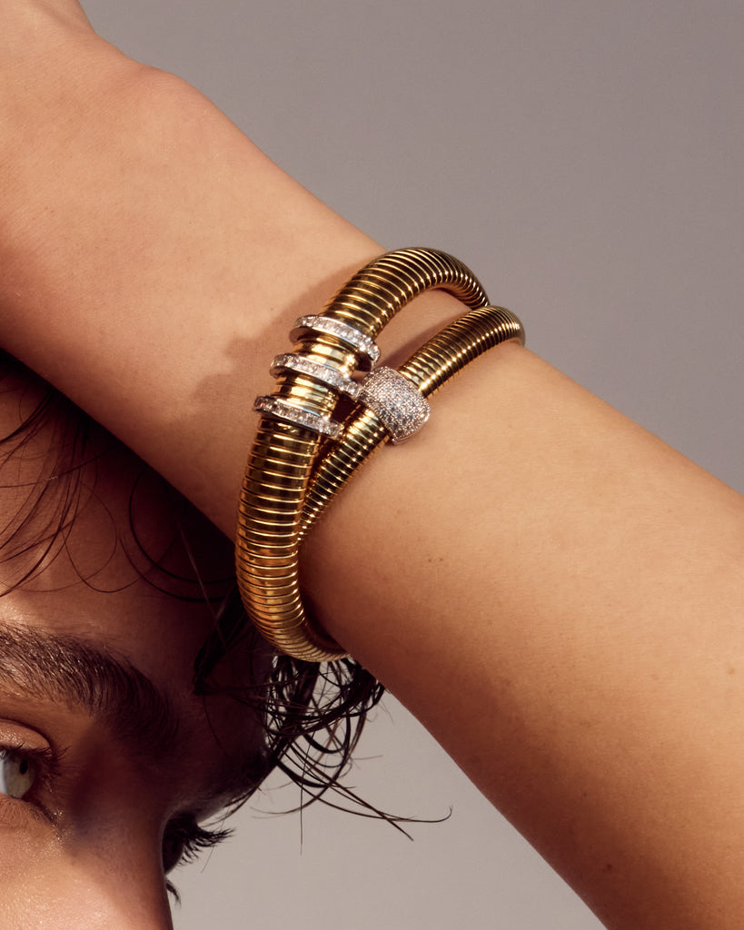 Pavé Trio Snake Chain Bracelet — detail view